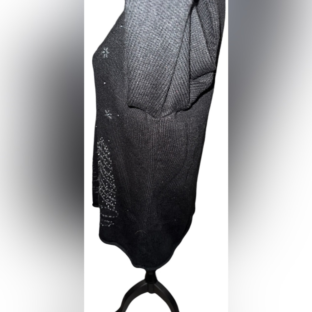 Black V-Neck Sweater with Winter Tree Design - Picture 6 of 13